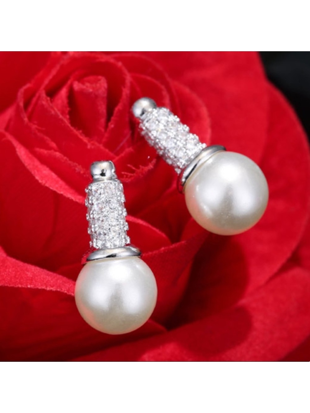 Silver Rhinestone and Pearl Earrings